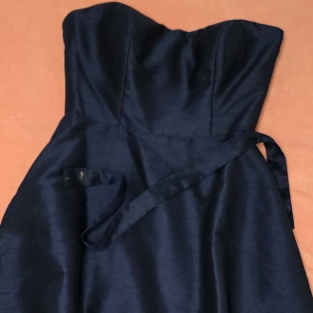 Vintage Alfred Sung Navy Strapless Cocktail Dress Size 10 Formal Midi - Picture 11 of 13